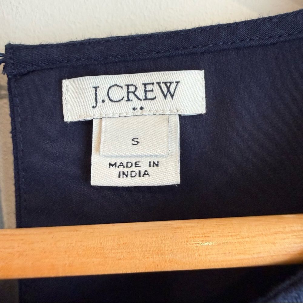 J Crew Factory Navy Blue Linen Floral Green Embroidery Sleeveless Shift Dress - Picture 6 of 7